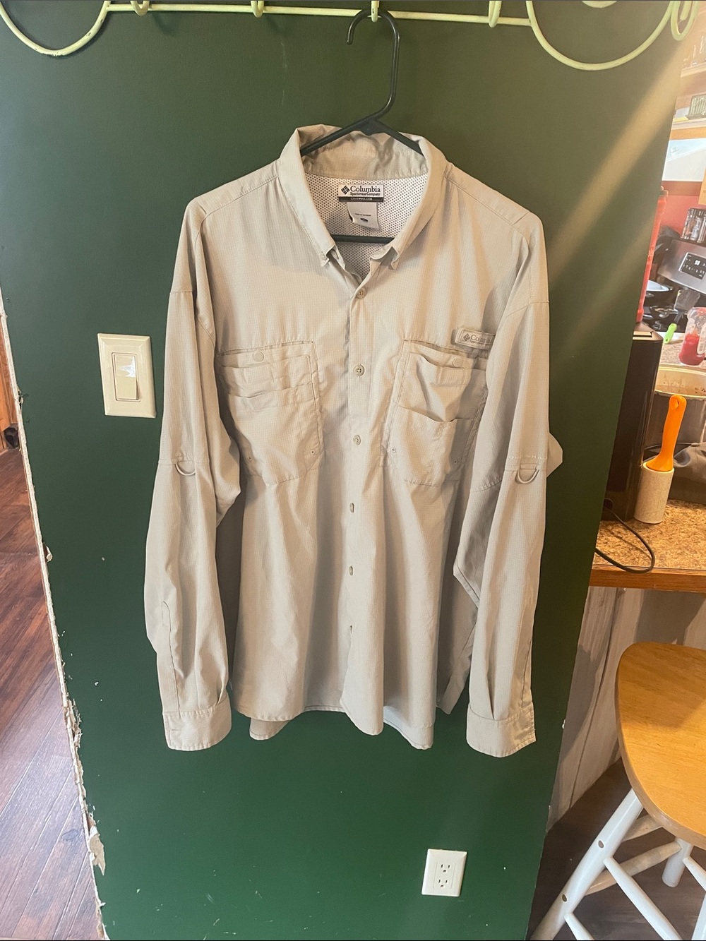 Columbia Vented Men’s Long Sleeve PFG Fishing Shirt Khaki Beige Size XL